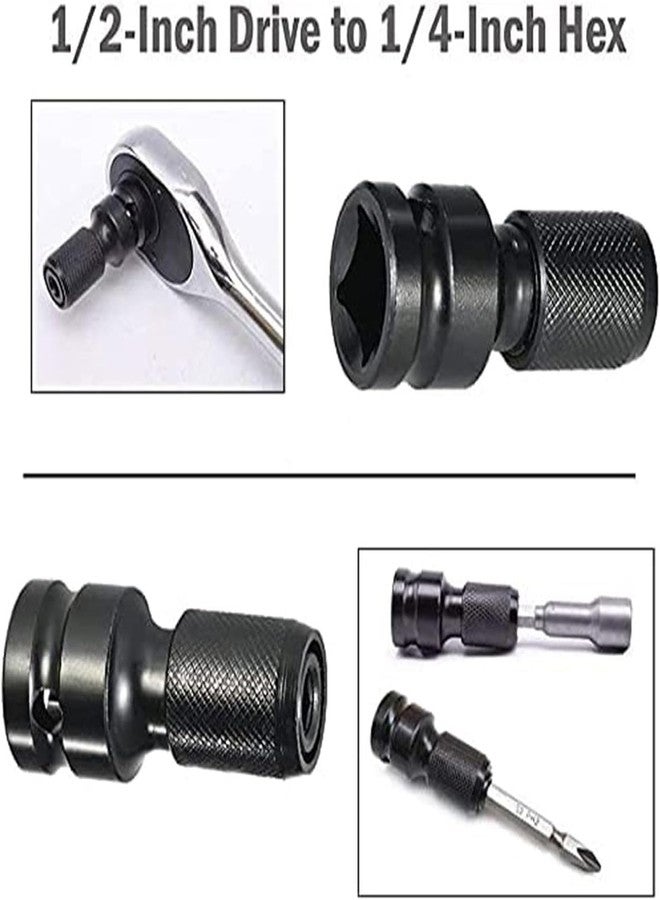 UPTODATETOOLS 2Pcs Universal Adaptive Wrench Adapter Socket Ratchet Torque Wrench Adapter 1/2 Inch Square To 1/4 Inch Hex Ratchet Socket Converter - Image 2